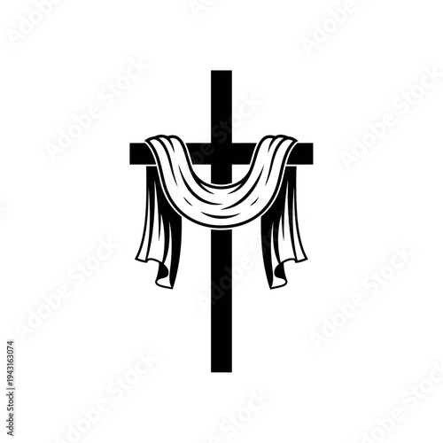 Cross with white cloth draped.