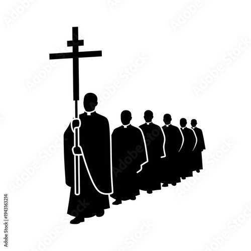 Monks in procession carrying a cross.