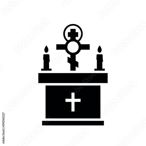 Orthodox altar with cross and candles.