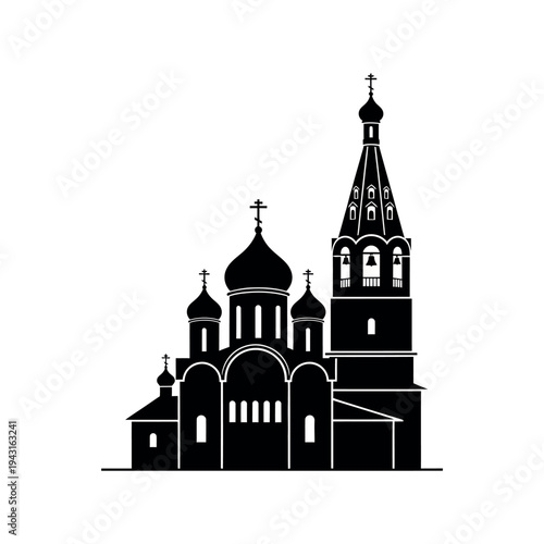 Orthodox Church Silhouette with Bell Tower.
