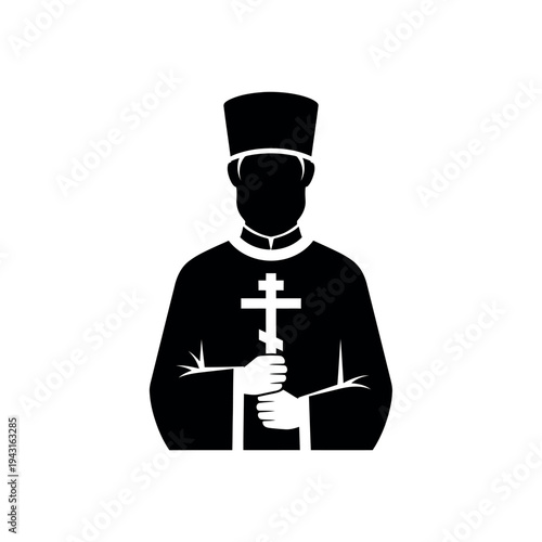 Orthodox Priest Holding Cross Silhouette.