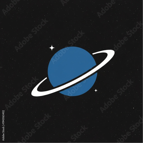 Blue Planet with Ring in Space.