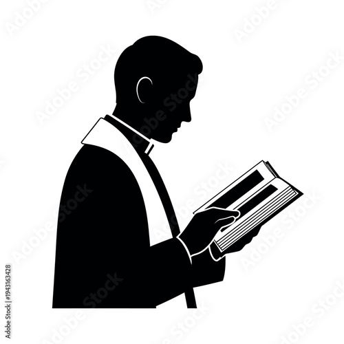 Silhouette of a priest reading a book.