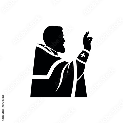Silhouette of a religious figure making a blessing gesture.