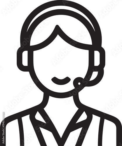 Hand Drawn Female Customer Service Agent Black and White Avatar Illustration in Minimal Line Art Style Design