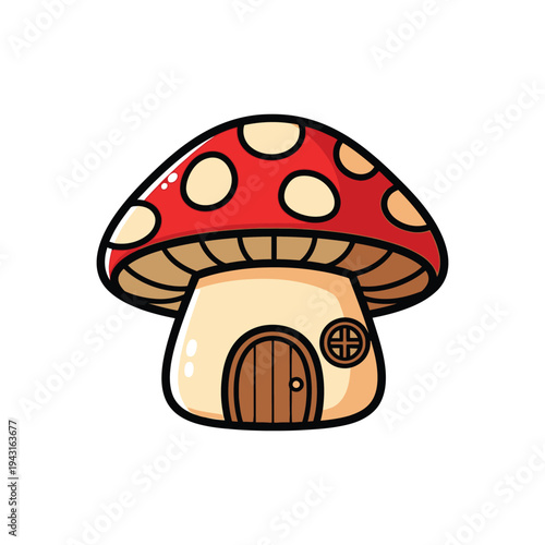 Cartoon Red Mushroom With White Spots.