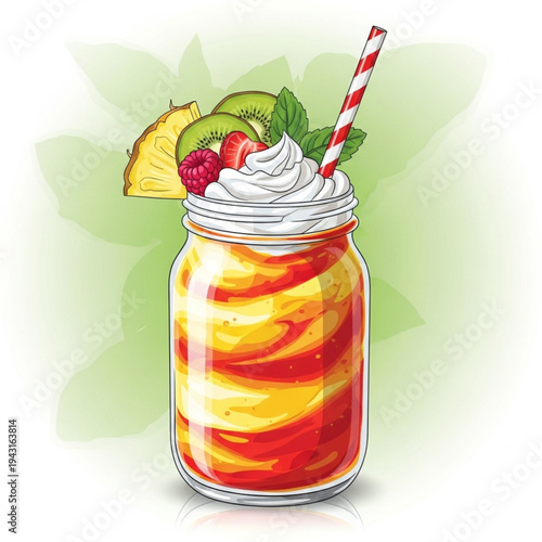 Fresh Fruit Smoothie in Mason Jar.