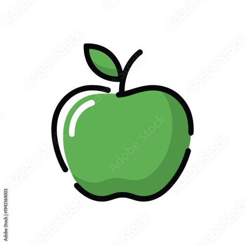 Cartoon Green Apple Illustration Isolated Centered View.