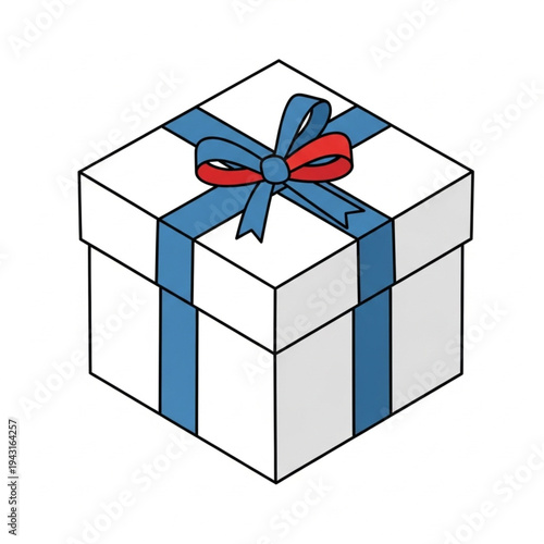Gift Box with Blue Ribbon and Bow.