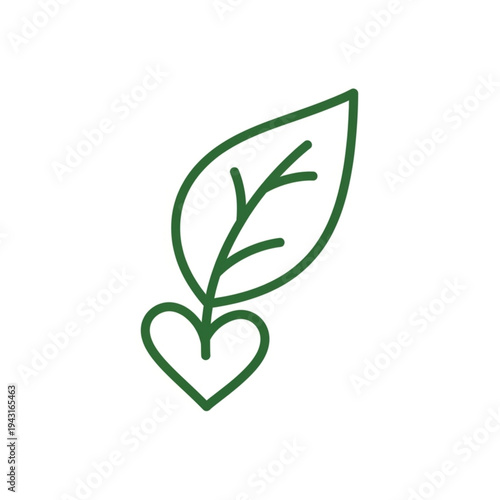 Green Leaf Heart Icon Illustration Design.