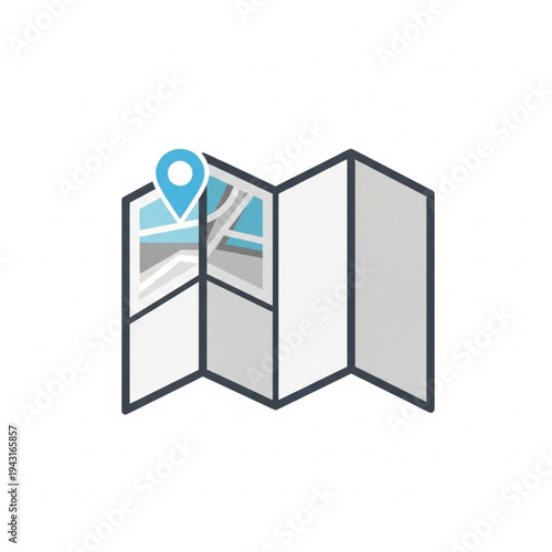 Folded Map with Location Pin Icon.