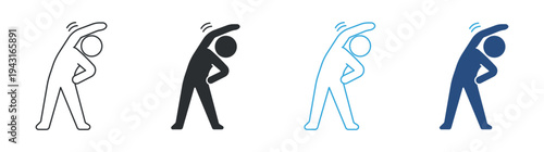 Back pain stretching icon set, human body stretch icon. Health and physiotherapy concept. Body pain relief symbol. Vector illustration.