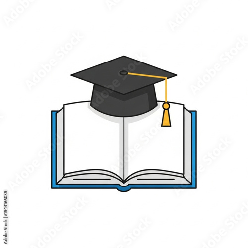 Graduation Cap on Open Book Illustration.
