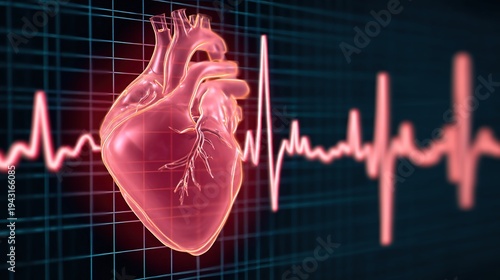 Medical illustration of arrhythmia, a condition characterized by irregular, fast, or slow heart rhythm due to abnormal electrical signals in the heart. Includes atrial fibrillation, tachycardia,