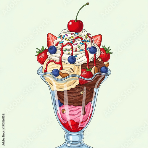 Delicious Ice Cream Sundae Dessert Treat.