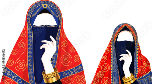 Set of 2 Indian woman hands in traditional clothing vector