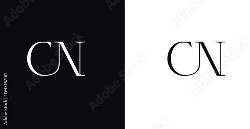 A minimalist logo design featuring the letters CN in a modern font style on a contrasting black and white background