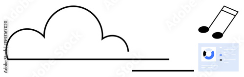 Cloud storage concept. Cloud symbols related to music streaming and digital audio storage. Cloud storage for managing music libraries. Great for technology, media, entertainment, streaming services