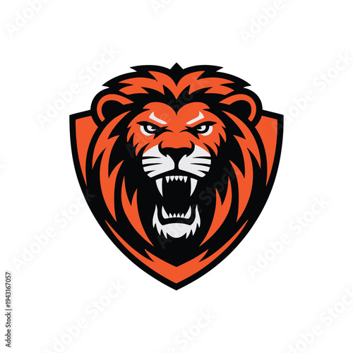roaring lion head logo emblem mascot.