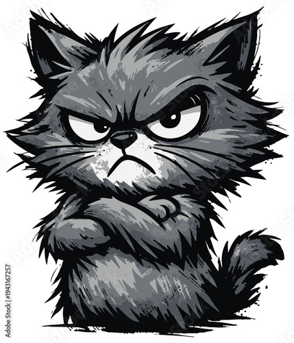 A sarcastic cat character showing pure attitude and annoyance. The grunge textures give the design a bold personality while keeping it clear for sticker