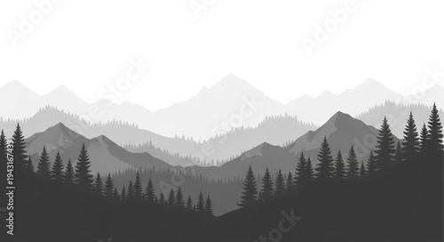 Mountainous Landscape with Silhouetted Trees.