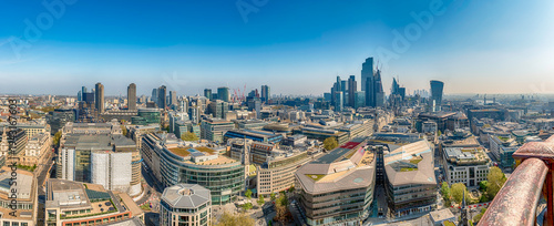 Aerial view with the city skyline of London, England, UK