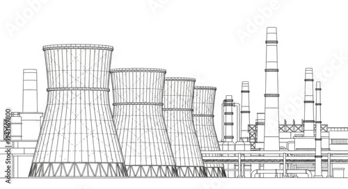 Nuclear Power Plant Cooling Towers Diagram.