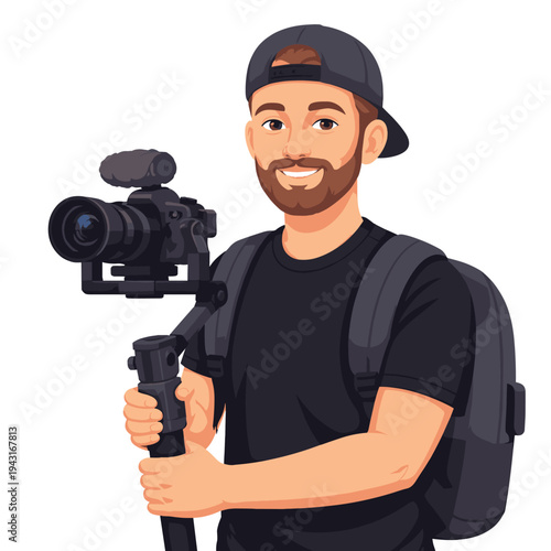 Videographer with Camera and Stabilizer