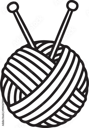 Ball of yarn with knitting needles black and white also transparent background craft