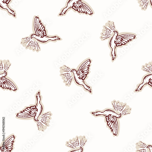 Christian holy spirit dove seamless vector pattern. Religious repeat wallpaper scripture illustration for spirit of god background. 