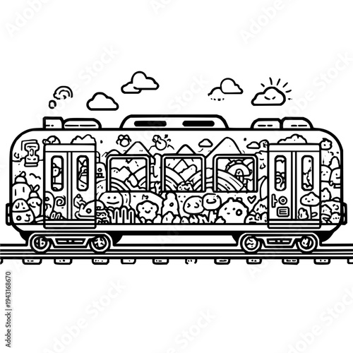 Graffiti Train Traveling on Railway Track
