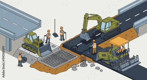 Asphalt Road Construction with Heavy Machinery.