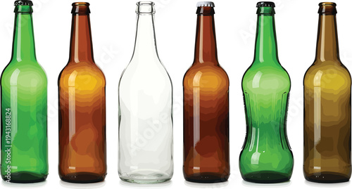 Colorful Beer Bottles on White Background