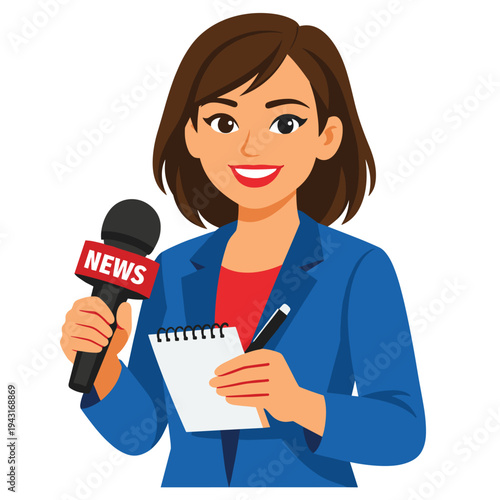 News Reporter with Notepad and Microphone