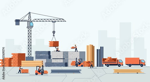 Construction Site with Crane and Workers 1.
