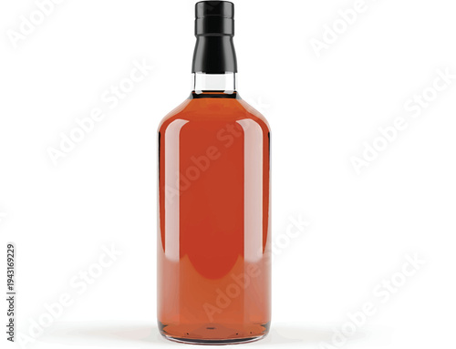 Orange Liquid in Glass Bottle with Black Cap Isolated on White