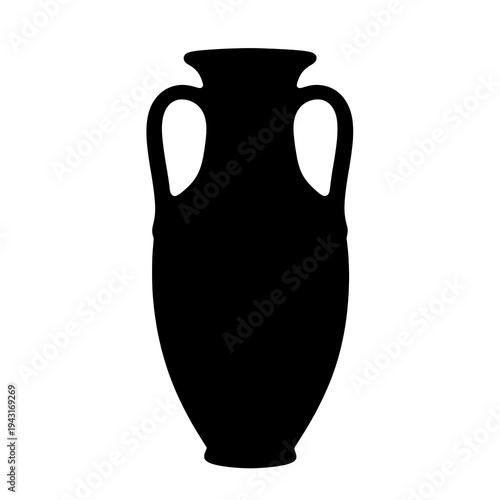 A silhouette of a classic ancient greek amphora with two decorative handles and a wide neck rim