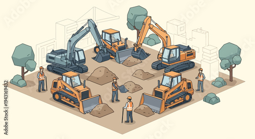 Construction Site with Heavy Machinery and Workers 2.