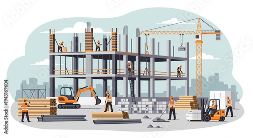 Construction Site with Workers and Machinery 3.
