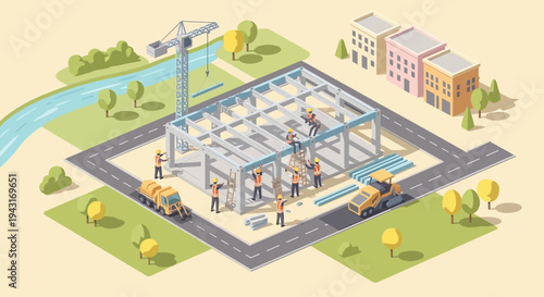 Construction Site with Workers and Machinery 5.