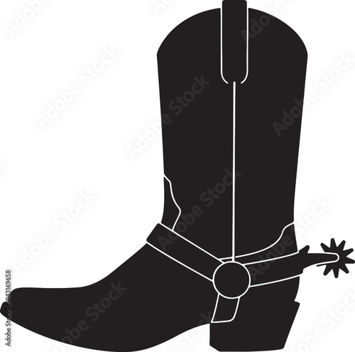 Black cowboy boot with spur and strap detail also transparent background black boot western boot strap