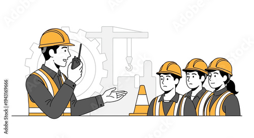 Construction Team Leader Communicating with Workers.