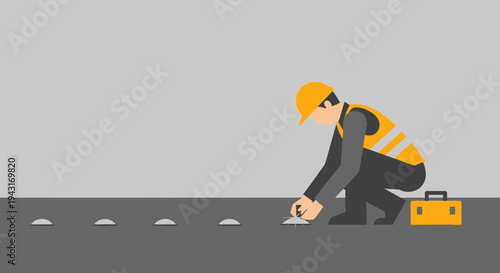 Construction Worker Inspecting Road Surface.