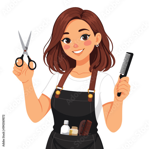 Female hairstylist with scissors and comb in hand