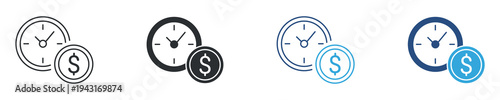 Time money icon set, clock and dollar coin icon. Financial management concept. Time value of money symbol. Vector illustration.