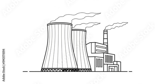 Nuclear Power Plant Illustration Drawing.
