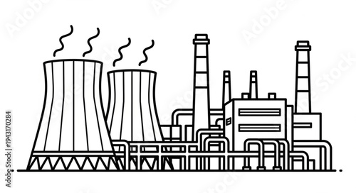 Nuclear Power Plant Illustration Outline.