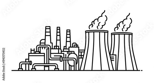 Nuclear Power Plant Illustration Outline.