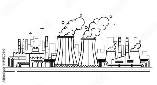 Nuclear Power Plant Illustration Outline.