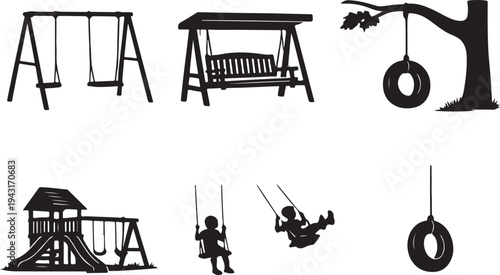  Collection of different swing silhouettes playground swing set